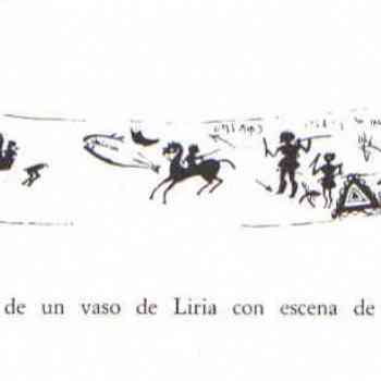 Click para ampliar. Pulsa en el nombre para ver la ficha. Jinetes cazando ciervos, pescador recogiendo presa, Vaso de Llíria